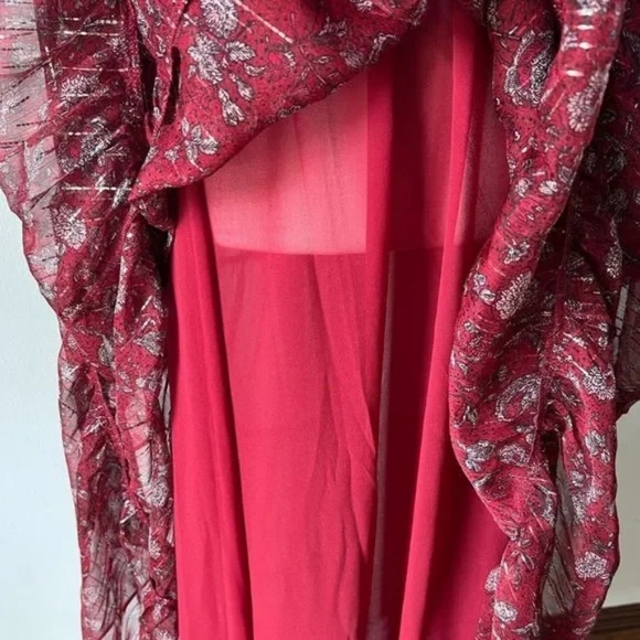 A Loves A Floral Printed Long Sleeve Square Neck Smocked Midi Dress in wine red - Picture 5 of 7